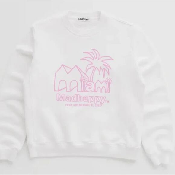 (M) NWT $225 Madhappy Miami Store Exclusive Fleece Crewneck White‎ Pink - Picture 1 of 3